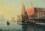 Antoine Bouvard, Untitled - Venice Canal, oil on wood panel