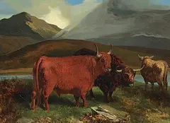 Aster Richard Chilton Corbould, Highland Cattle, 1870, oil on wood board