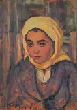 Constantin Iliescu, Untitled - Peasant Girl, oil on board