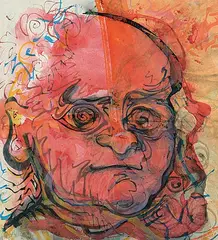 Robert Edward Amos, Portrait of William Blake, 1981, ink and watercolour on paper
