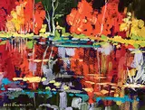 Lois Bauman, Redwood Meadows - Reflections, oil on wood board