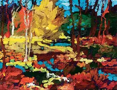 Lois Bauman, Kananaskis Autumn, oil on wood board