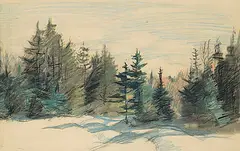 Frederick Simpson Coburn, Untitled - Forest Clearing in Winter, coloured pencil on paper