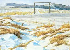 Guenther Heim, Untitled - Gate to the Ranch, watercolour on paper