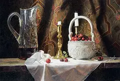 Chris Jordan, Untitled - Still Life with Cruet, Bowl of Fruit, oil on canvas