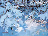 Shelley McMillan, Coat of Snow, oil on wood board