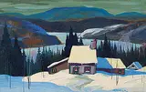 Graham Noble Norwell, Untitled - Winter Cabin, oil on board