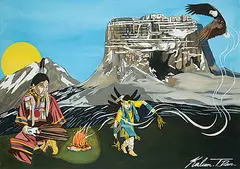 Untitled - Chief Mountain by Kalum Teke Dan, acrylic on paper, sold Mar 2017