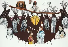 Untitled - Legends of Our People by Kalum Teke Dan, acrylic on paper, sold Mar 2017