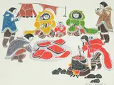 Germaine Arnaktauyok, Untitled - Preparing the Meal, 1976, ink and coloured pen on paper
