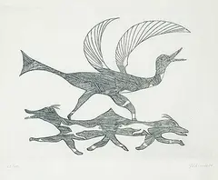 Johnniebo Ashevak, Untitled - Bird and Animals #13/50, 1962, etching on paper