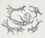 Johnniebo Ashevak, Untitled - Sedna and Animals #17/50, 1962, etching on paper