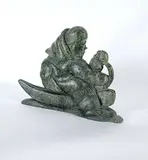 Noah Echalook, Untitled - Building the Kayak, light green and grey stone carving