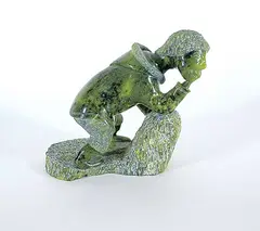 Lucassie Ikkidluak, Untitled - The Thinker, 1980, green stone carving