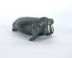 Timothy Kutchaka, Untitled - Walrus, grey stone with bone carving