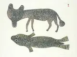 Keeleemeeoomee Samualie, Fox and Seal #7/50, 1978, colour stonecut on paper