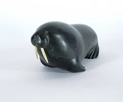 Sima Tukai, Untitled - Walrus, black and bone stone carving