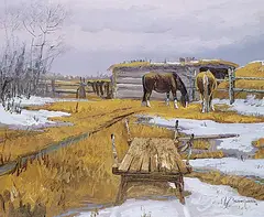 Michael Lonechild, Sled Finished for Season, 1978, acrylic on canvas