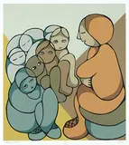 Daphne Odjig, Playing School #43/125, 1981, colour silkscreen on paper