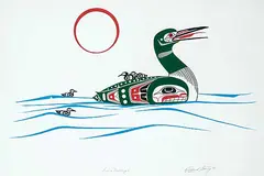 Richard Shorty, Loon and Ducklings, 1995, acrylic on paper