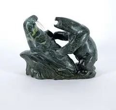 Untitled - Bear vs. Walrus by Mark Totan, stone carving, sold Mar 2017