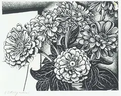 Henry Eric Bergman, Untitled - Peonies, wood block on paper