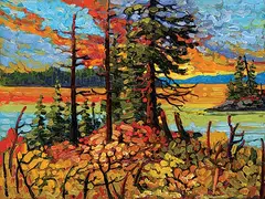 Rod Charlesworth, Sun Down, Northwest Territories, oil on wood board