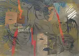 Ghitta Caiserman-Roth, Untitled - Masks for the Ball, mixed media on paper