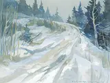 Orestes de Grandmaison, Grey Road, oil on wood board