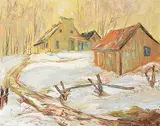 Lois Eastman-Coates, Birthplace of Sir Basil Adolphe Routhier, St. Placide, Quebec, 1967, oil on canvas board