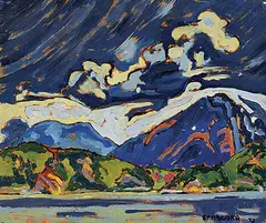Powell River, B.C., Oakover Arm by Phil Richard Ermacora, 1973, oil on wood board, sold Dec 2016