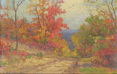 Alexander M Fleming, Untitled - The Road to the Lake, oil on canvas board