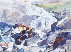 Jerry Heine, Falls near Lake Oesa, watercolour on paper