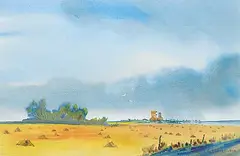 Cecil E. James, Untitled - Harvest Time, 1974, watercolour on paper