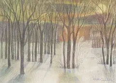 Will Ogilvie, Risen Moon Behind a Wood, 1972, watercolour on paper