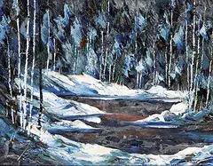 Don Scott, Untitled - Winter Stream, oil on wood board
