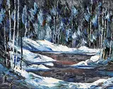 Don Scott, Untitled - Winter Stream, oil on wood board