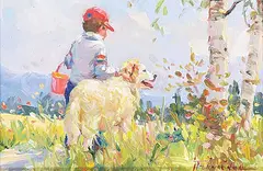 Jose Trinidad, Untitled - Boy's Best Friend, oil on canvas board