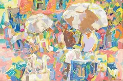 André Charles Biéler, Marche a Quebec, 1974, oil on wood board
