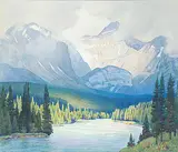 Frederick Henry Brigden, Mountains and River, watercolour on paper