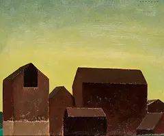 Charles Comfort, Group of Barns, 1929, oil on wood panel