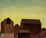 Charles Comfort, Group of Barns, 1929, oil on wood panel