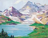 The Canadian Rockies Near Lake Louise by Roland Gissing, oil on wood board, sold Nov 2016