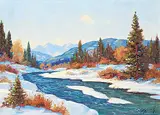Sheep River by Roland Gissing, 1964, oil on canvas board, sold Nov 2016
