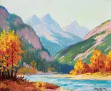 On the High River by Roland Gissing, oil on paper board, sold Nov 2016