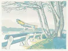 E. J. Hughes, The Old Empress Figurehead in Stanley Park #25/60, 1939, colour lino block on paper