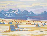 Bailed Hay Cocks, Winter by Illingworth Kerr, 1986, oil on canvas, sold Nov 2016