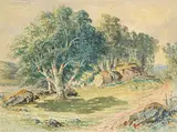 Henri Perre, Untitled - Old Country Road by the River, watercolour on paper
