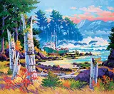 . St. Gilles, Totem Poles, Gwai Haanas Nat. Park, Queen Charlotte Islands, oil on canvas