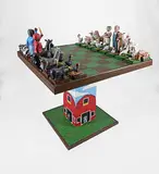 Victor Tiede, Untitled - Saskatchewan Chess Set Table, painted wood carvings and table